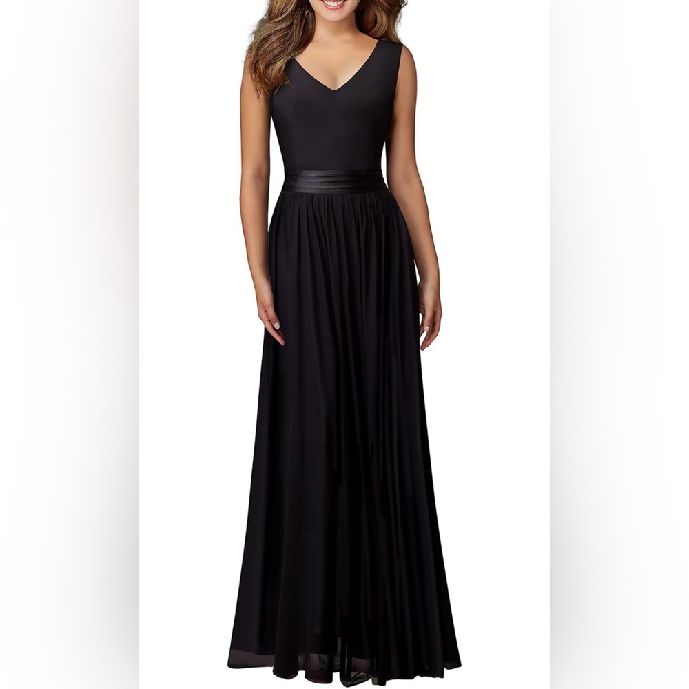 Evening or bridesmaid V neck black dress